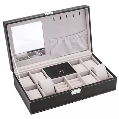 Portable Jewelry Box 8 Slots Watch Organizer Storage Case With Lock And Mirror  • $30.39