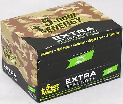 5 Hour Energy Extra Strength Sour Apple Camo 12 Count Box 1.93 Oz Shots Hr Five • $34.99