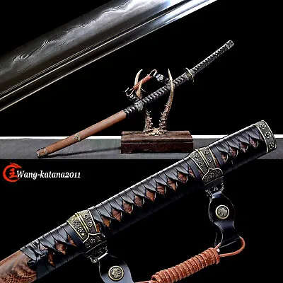 Tachi Clay Tempered Damascus Folded Steel Japanese Samurai Katana Sword Rosewood • $324.50