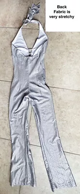 1970s SILVER Pantsuit Romper Jumpsuit Bodysuit Pants 1980s Vintage Disco • $75