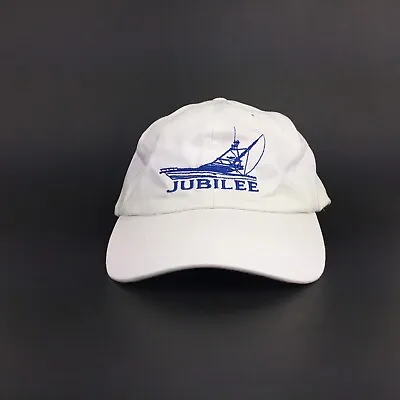 Jubilee Yacht Logo White Baseball Cap Hat Adj. Mens Size Cotton • $26.99