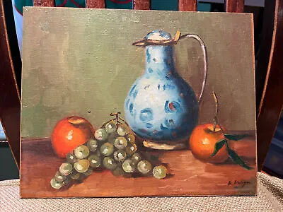$46 • Buy Vintage 1970s Oil Painting Fruit Still Life On Canvas Board Signed Unframed