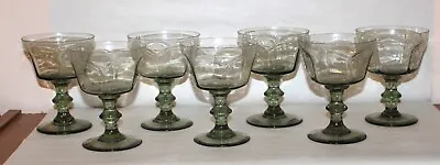 Vintage Olive Green Depression Glass Wine Compote Dessert Glasses Set Of 7 • $42.35