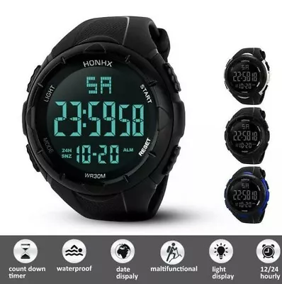 Mens Military Sports LED Large Face Digital Watch Screen Large Face Waterproof • £8.49