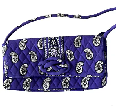 Vera Bradley KNOT JUST A CLUTCH Bag Purse SIMPLY VIOLET Purple And White Paisley • $15