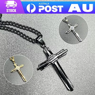 NEW Stainless Steel Silver Jesus Cross Crucifix Pendant Necklace Men& Women AU / • $4.99