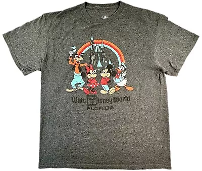 Walt Disney World Florida Graphic Print Mickey Goofy Mens Gray T Shirt Size L • $14.95