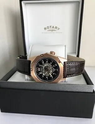 Rotary Men's Automatic Fusion Brown Leather Strap Skeleton Watch - GS03602/A/04 • £200