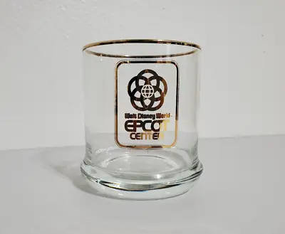 Vintage Walt Disney World Epcot Center Gold Accent Trim Whiskey Low Ball Glass • $5.87