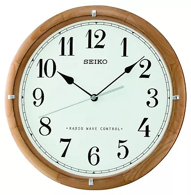 Seiko Radio Controlled Round Wooden Battery Wall Clock - Clear Numbers QXR303Z • £75