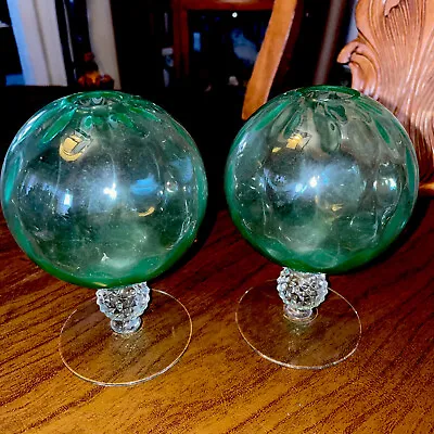 VTG Pair Of Morgantown Ivy Green Balls Golf Ball Stem Patterned Globe See Pics • $84.99