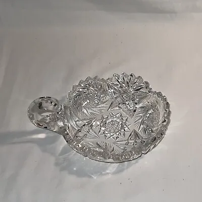 Vintage Heavy Crystal Cut Glass Nappy Dish Hobstar And Fan Pattern Sawtooth Edge • $25.99