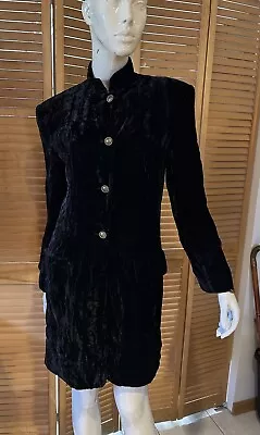 Vintage Lord & Taylor Nehru 38”Lined Black Crushed Velvet  Light Jacket Coat USA • $40