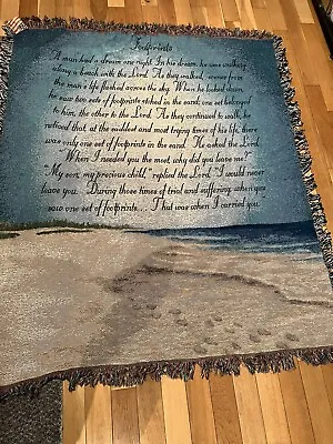 Manual Woodworkers & Weavers Tapestry Throw Footprints In The Sand 50  X 60  NWT • $21.99