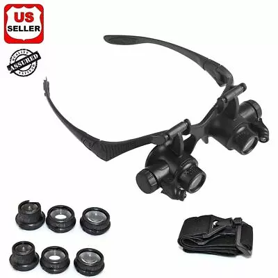 $9.88 • Buy Double Eye Jewelry Watch Repair Magnifier Loupe Glasses With LED Light 8 Lens US
