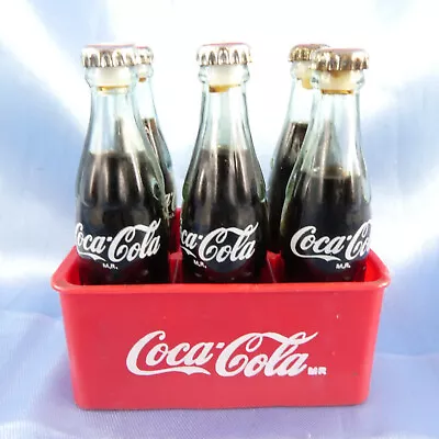 Vintage Set Of 6 Miniature 3  Coca Cola Glass Bottles In Red Plastic Crate Case • $39.99