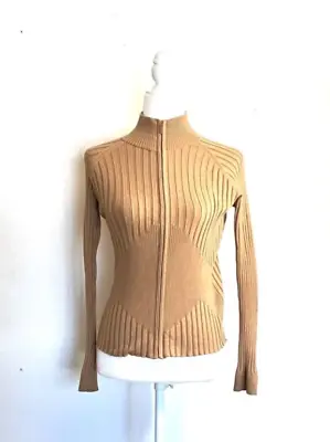 Cabi Cardigan Sweater Camel 50/50 Silk/Cotton Size L Zipper Front • $19