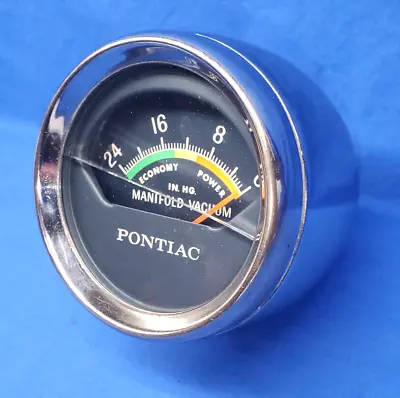 Vintage 1960s Pontiac Console Manifold Vacuum Gauge & Chrome Pod 9770337 • $125