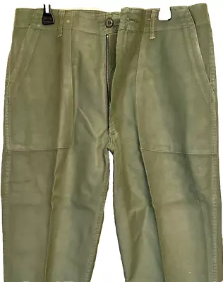 VTG OG 107 Vietnam Era Trouser Pants 70s US Military Sateen 34 X 30 Olive Green • $67.19