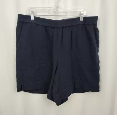 J Jill Cotton Gauze Shorts Women's L - XL Navy With Pockets Elastic Waistband • $11.75