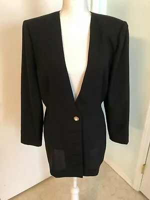Real Vintage Irene Herbert's Tulsa Black Jacket Pretty Buttons Size 14 100% Poly • $7