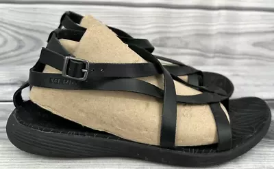 MERRELL BLACK LEATHER STRAPPY ADJUSTABLE THONG SANDALS Women's Size 9 • $19.99