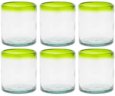 Amici Home Authentic Baja Mexican Handmade 12oz DOF Glasses Set Of 6 - Lime Rim • $29.99