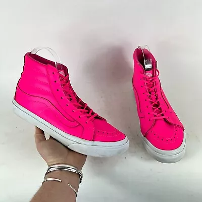 Vans Sk8-Hi Slim Sneakers Women's 8 Neon Pink Leather Lace Up Running Shoes • £38.60