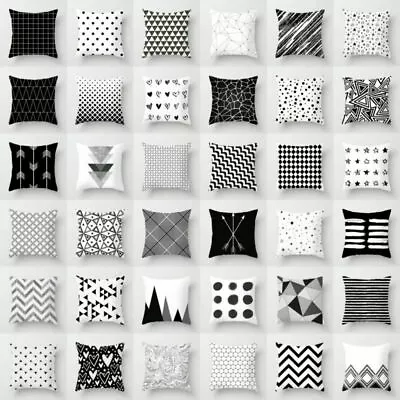 £3.23 • Buy Cushion Cover & Decor Geometric Square  Throw White  Dazzling Black Pillow Case