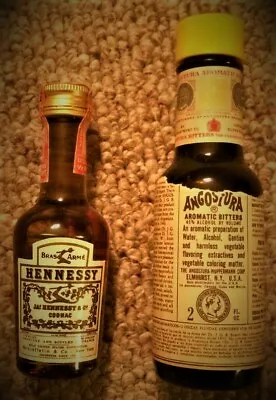 Vintage Angostura Aromatic Bitters & Hennessy Bras Arme EMPTY Mini Bottles! • $14