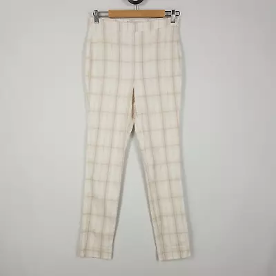 Miss Shop Women 10 White Beige Checked Faux Pockets Straight Leg Pants • £10.49