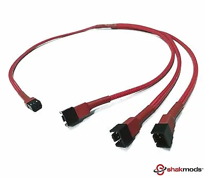 3pin Fan To 3 Ways Fan LED Y Splitter 60cm Sleeve Red Extension Cable Shakmods • £6.99