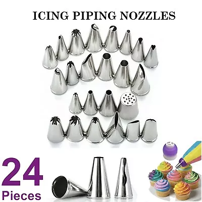 24Pcs Icing Piping Nozzle Tool Set Cake Cupcake Sugarcraft Decorating Kit • £2.75