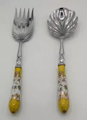 A E Lewis Set Of 2 Floraine Porcelain Yellow Enamel Handle Serving Utensils • $49.99