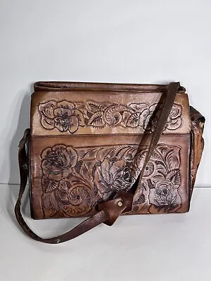 VTG Tooled Mexican Floral Leather Shoulder Hand Bag Purse Embossed Boho Western • $40