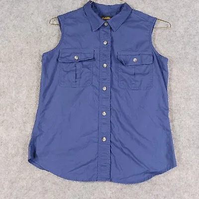 Cabelas Vest Womens Size Small Petite Blue Sleeveless Button Up Twill Pockets • $9.52