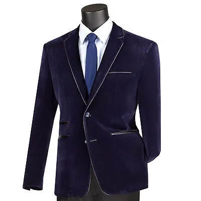 VINCI Men's Velvet Slim-Fit Blazer W/ Leather Trim XS-5XL 9 Colors - NEW • $100