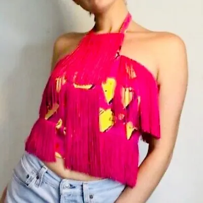 Versace For H&M Women's Hearts Pattern Pink & Yellow Silk Crop Top - NWT • $74.99