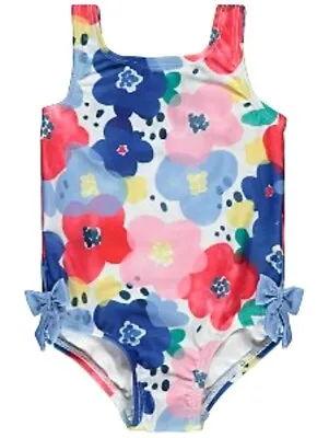 Baby's Blue Floral Print Bow Trim Swimsuit • £8.49