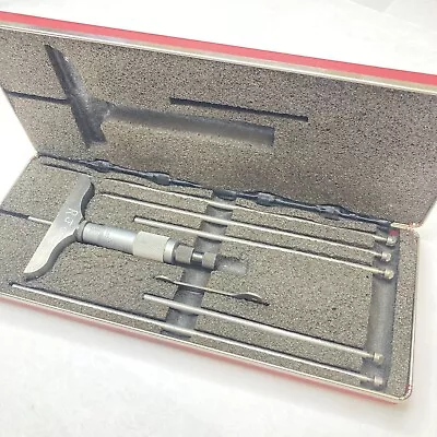 STARRETT 445AZ-6RL Depth Micrometer Set 0-6  3  Base .001  Grad W/Case USA • $139.95