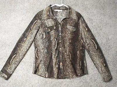 Erin London Shirt Womens Large Brown Tan Snake Skin Print Long Sleeve Ladies • $12