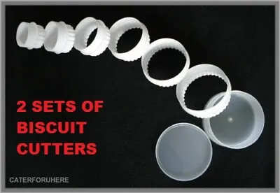 2 Sets Of 6 Round Biscuit Cookie Pastry Cutters Plain Fluted Baking Cake Plastic • £9.45