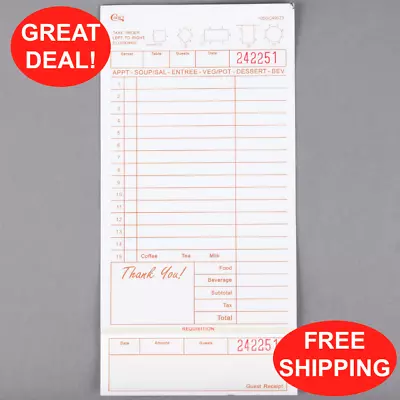 (2000-Pack) 3 Part Tan And White Carbonless Guest Check W/ Bottom Guest Receipt • $129.99