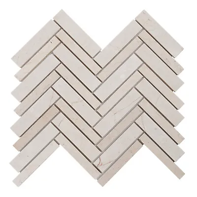 Beige Cream Crema Marfil Marble Stone Herringbone Mosaic Tile Kitchen Backsplash • £260.07