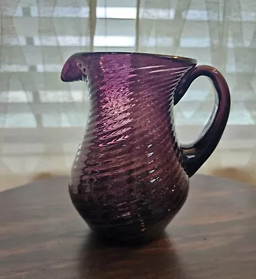Mexican Glass Camilo Avalos Amethyst Glass Pitcher Jug Vase Vintage Hand Made • $18.99