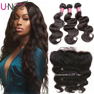 UNice Hair Mongolian Body Wave Human Hair Extensions 3 Bundles With Lace Closure • $107.28