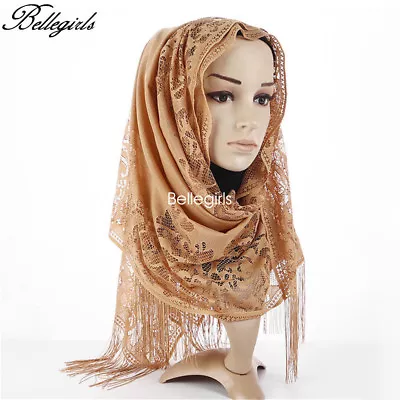 Muslim Lace Scarf Tassel Hijab Cape Women Party Long Scarves Wrap Shawl Headwear • $3.44