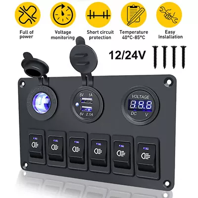 12V LED 6 Gang On/Off Rocker Switch Panel Car Truck Boat Marine Inline Fuse Box • $23