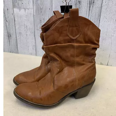 Xappeal Size 9 Faux Leather Cowboy Cowgirl Brown Rustic Chunky Heel Boots • $30