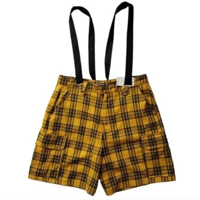 $24.65 • Buy NEW Hot Topic Women Size Large Yellow Plaid Suspender Trouser Bermuda Shorts